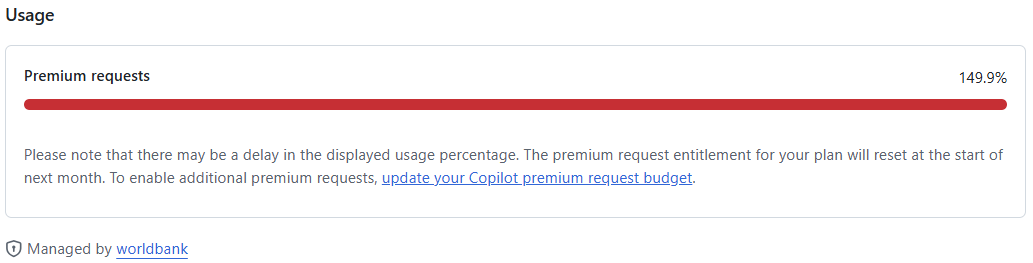 GH Copilot 100% use limit